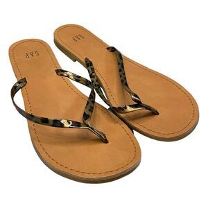 Gap Flip Flop Sandals Tortoise Shell Patent Vegan Leather Slides Slip-On 7